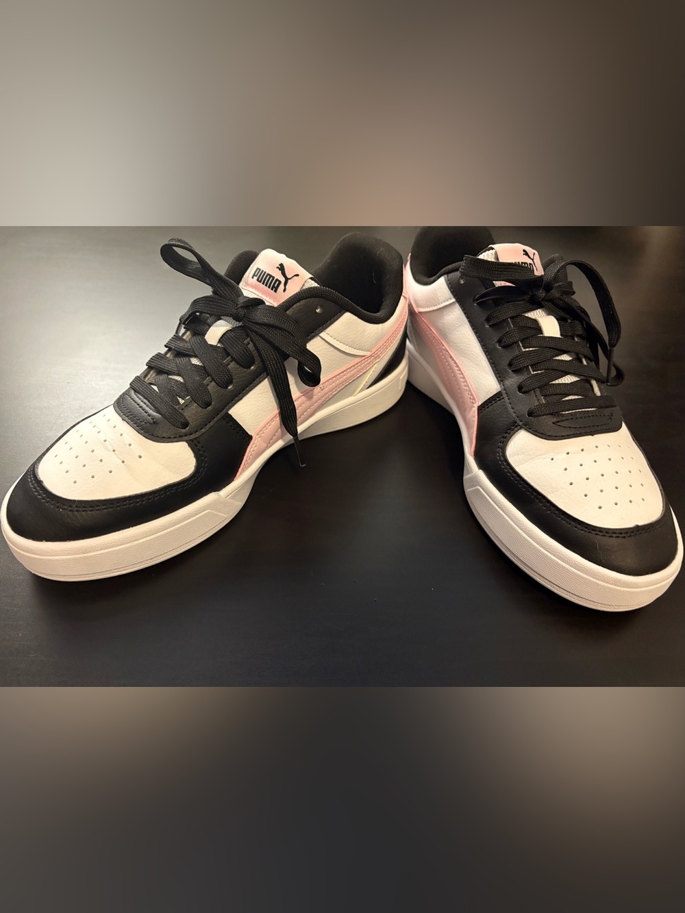 Puma Women's Low-Top Sneakers in Black, White & Light Pink 7 W